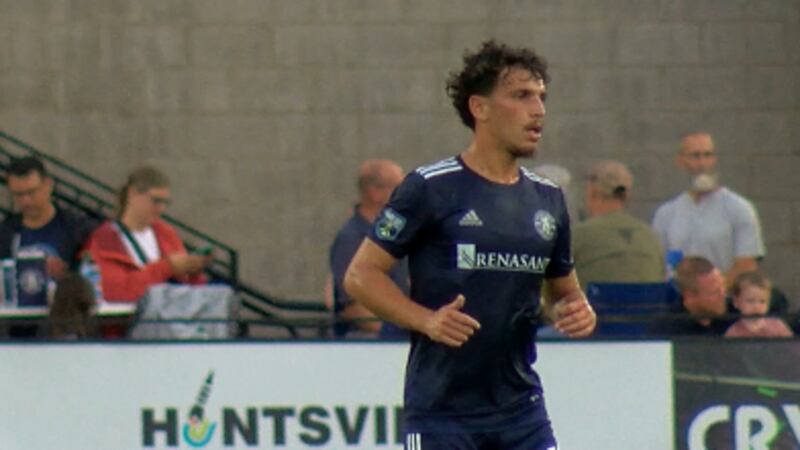 Huntsville FC player Kemy Amiche (18) defends the home goal against Columbus Crew 2 at Joe...