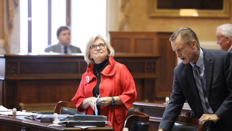 South Carolina Sen. Katrina Shealy, R-Lexington, looks at the Senate gallery as the chamber...