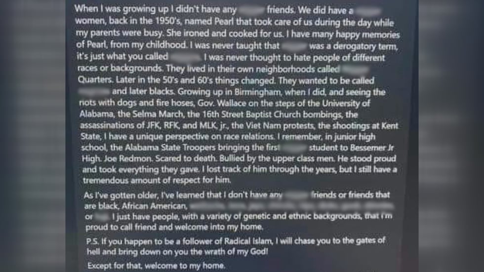 Facebook post made by local owner Rick Jarrell in 2015.