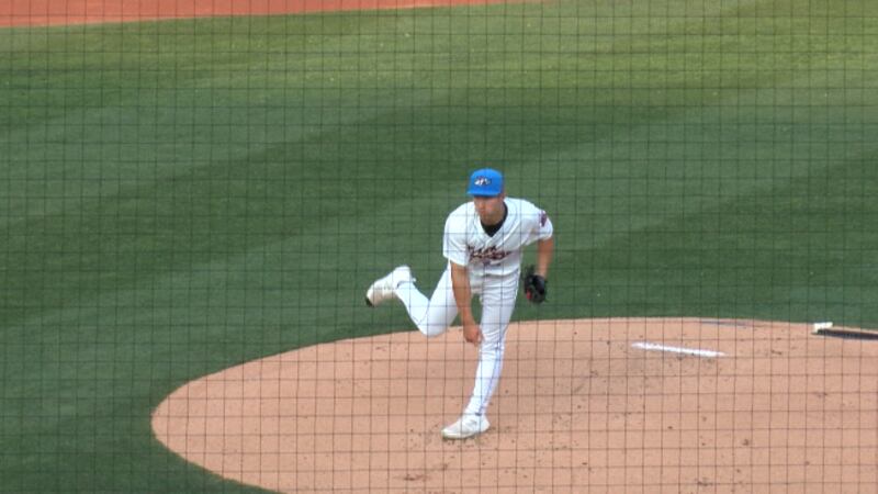 Rocket City Trash Panda pitcher Brett Kerry (15) pitches against the Tennessee Smokies...
