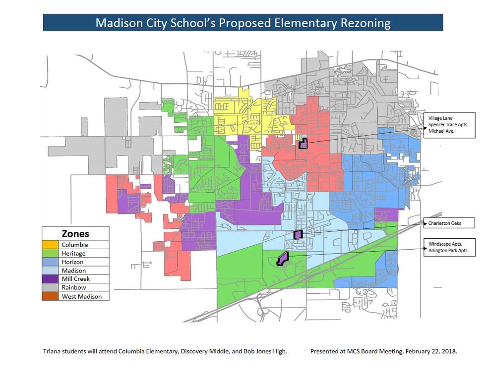 Proposed elementary rezoning (Source: Madison City Schools)