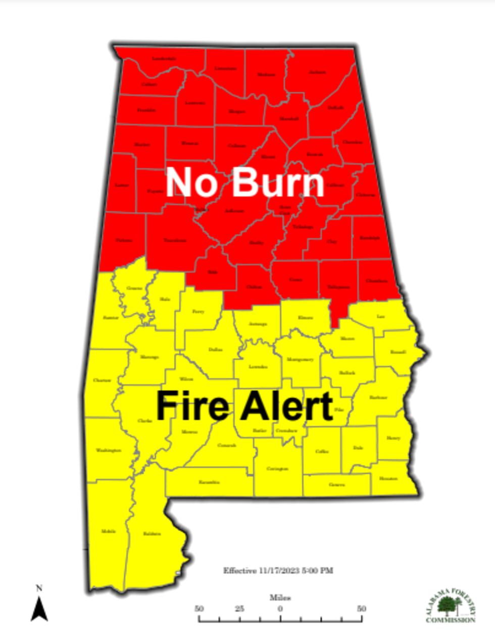 A Nov. 9 No Burn order has been lifted in the southern half of Alabama, replaced with a Fire...