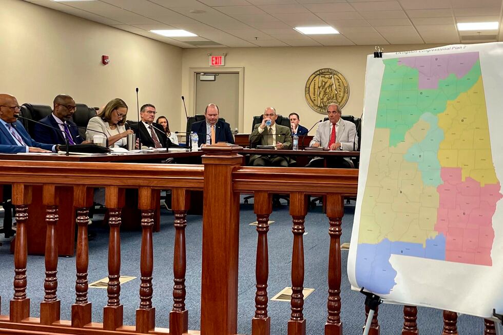 FILE - An Alabama Senate committee discusses a proposal to draw new congressional district...