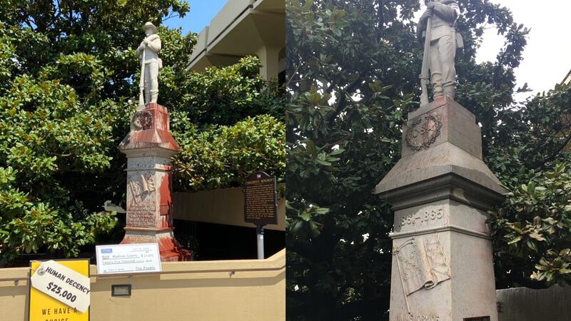 Side-by-side comparison of monument from August 5th, and August 26th